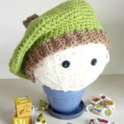 Crochet kids tam hat in green and oatmeal